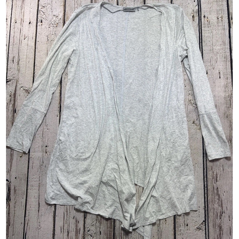 Tasc Organic Cotton Bamboo Open Front Long Cardigan Gray Oversized Sz M Pockets